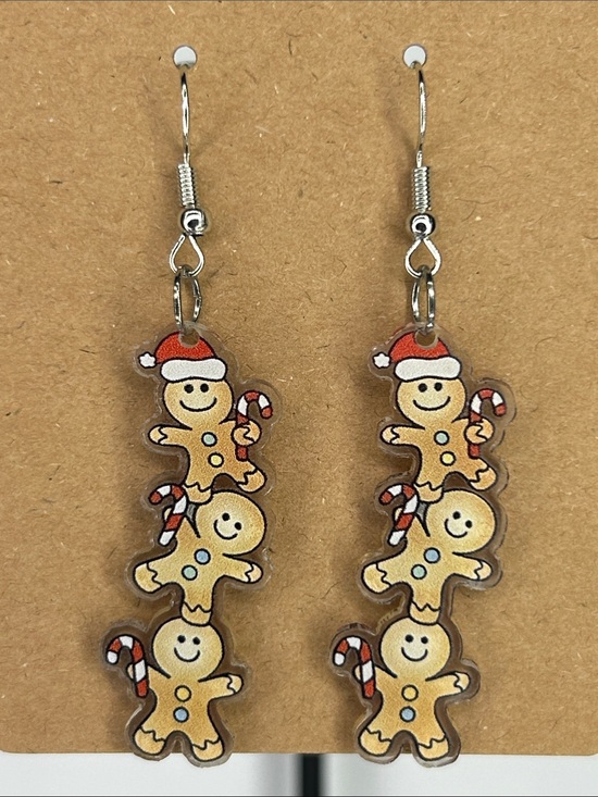 Fashion Jewelry Jewelry - Holiday Gingerbread Stack Dangle Earrings Christmas Fashion Jewelry 2D Acrylic